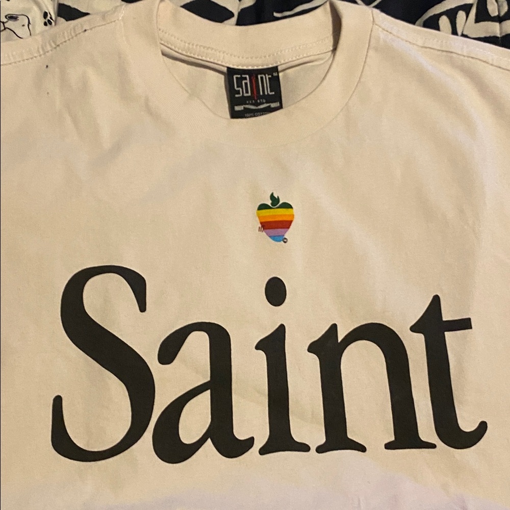 Saint White T-Shirt with Rainbow Apple